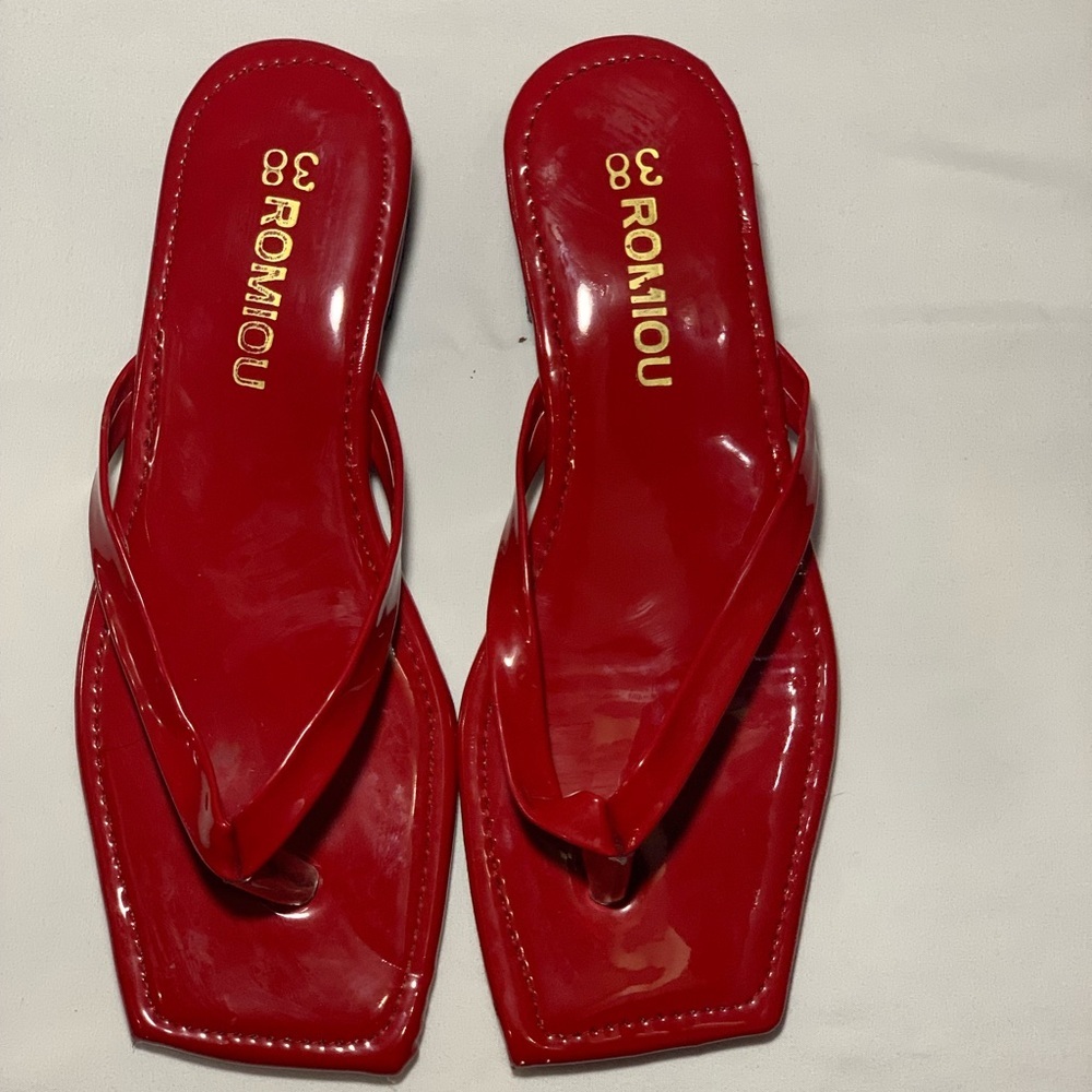 Vibrant Red Slip-On Sandals with Glossy Finish